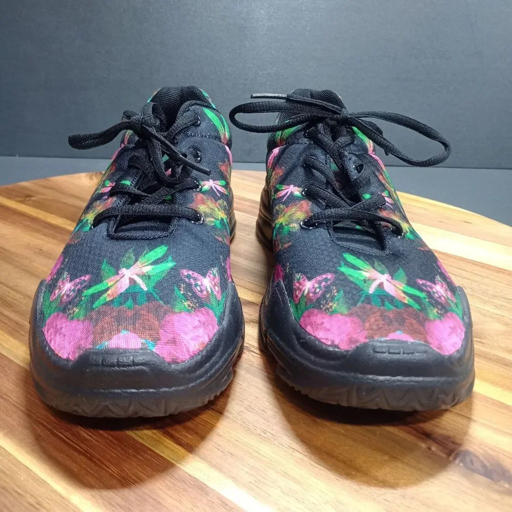Yes We Vibe Sneakers‎ Shoes Womens Sz 7 M Floral Butteryfly Lace Up Colorful